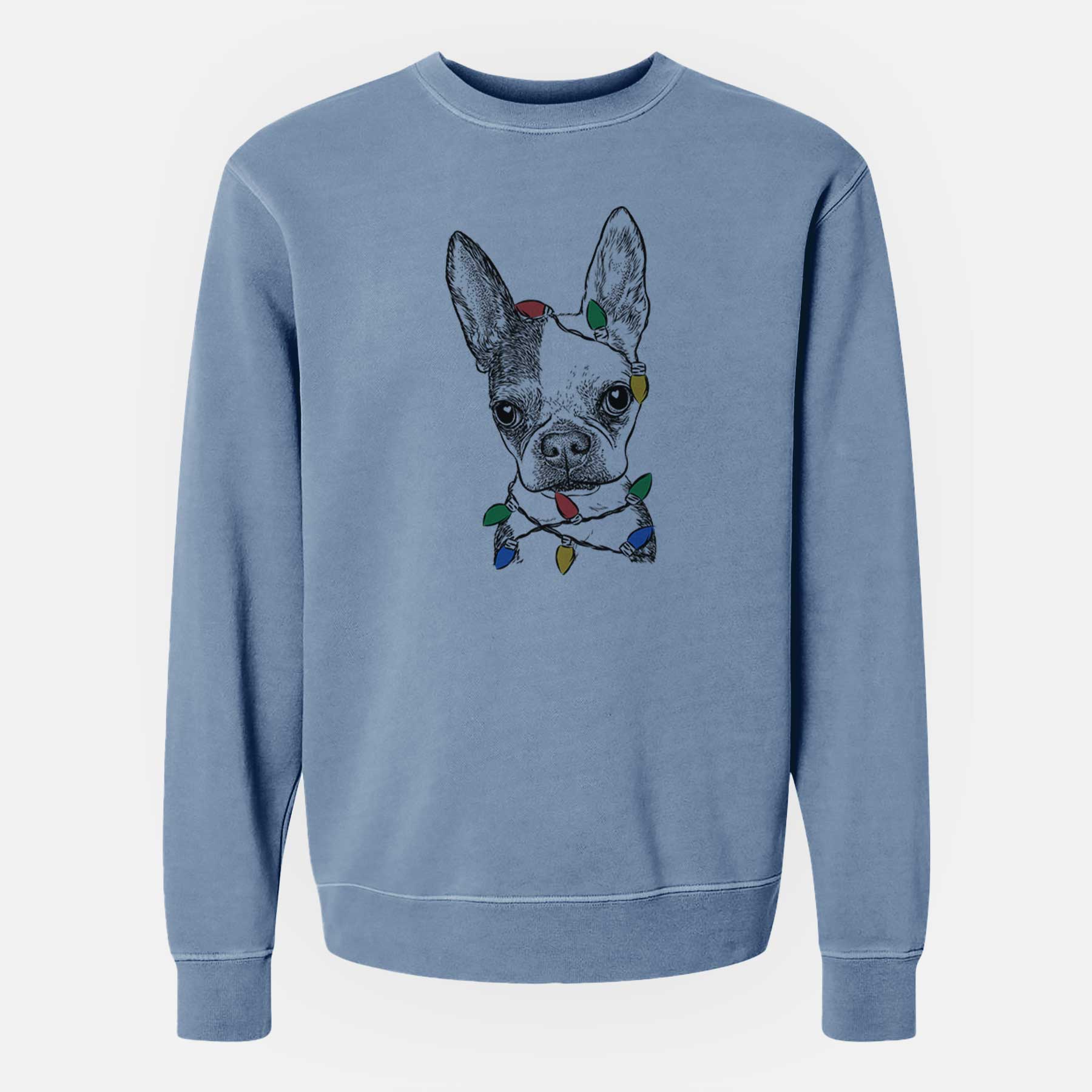 Christmas Lights Daisy the Boston Terrier - Unisex Pigment Dyed Crew Sweatshirt