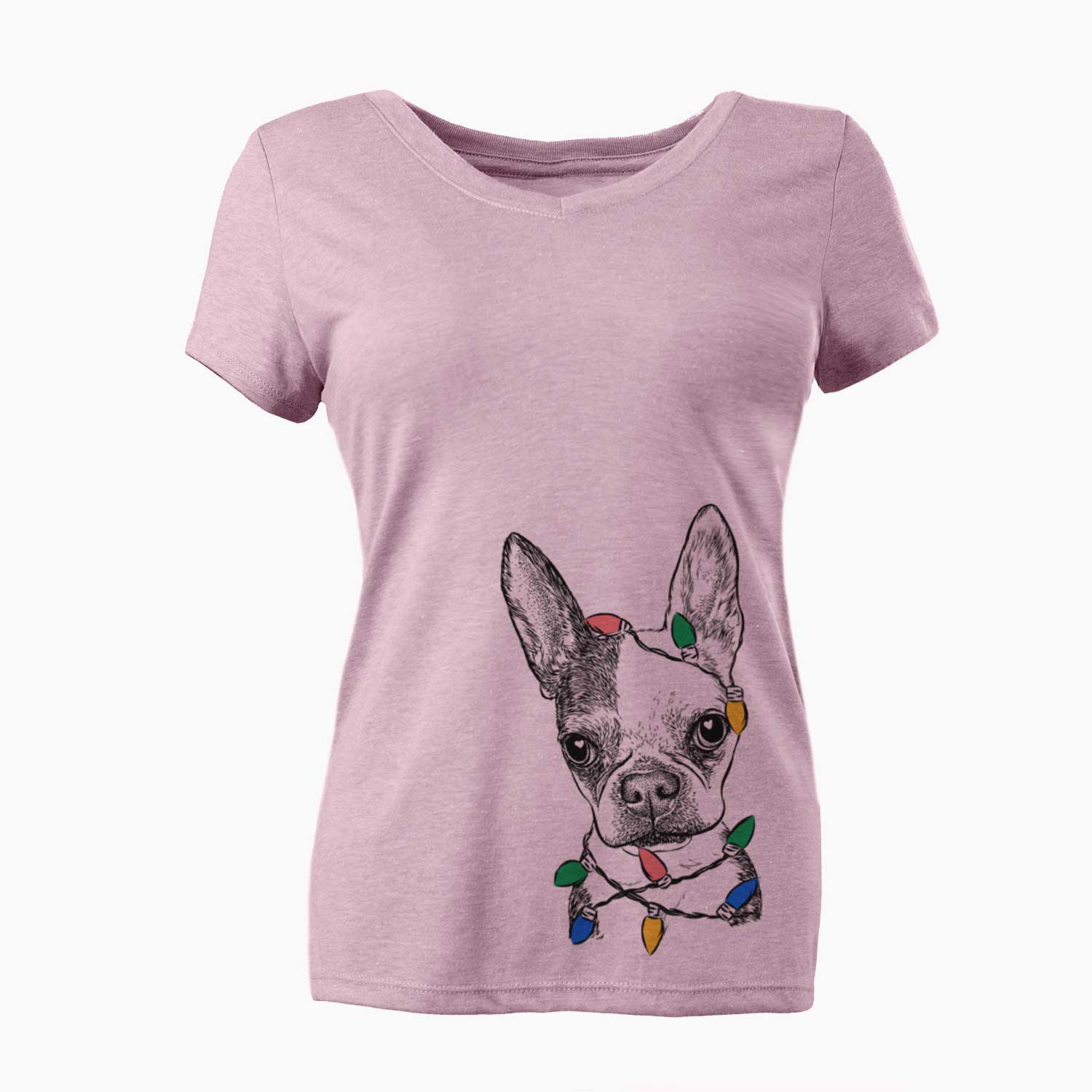 Christmas Lights Daisy the Boston Terrier - Women's V-neck Shirt