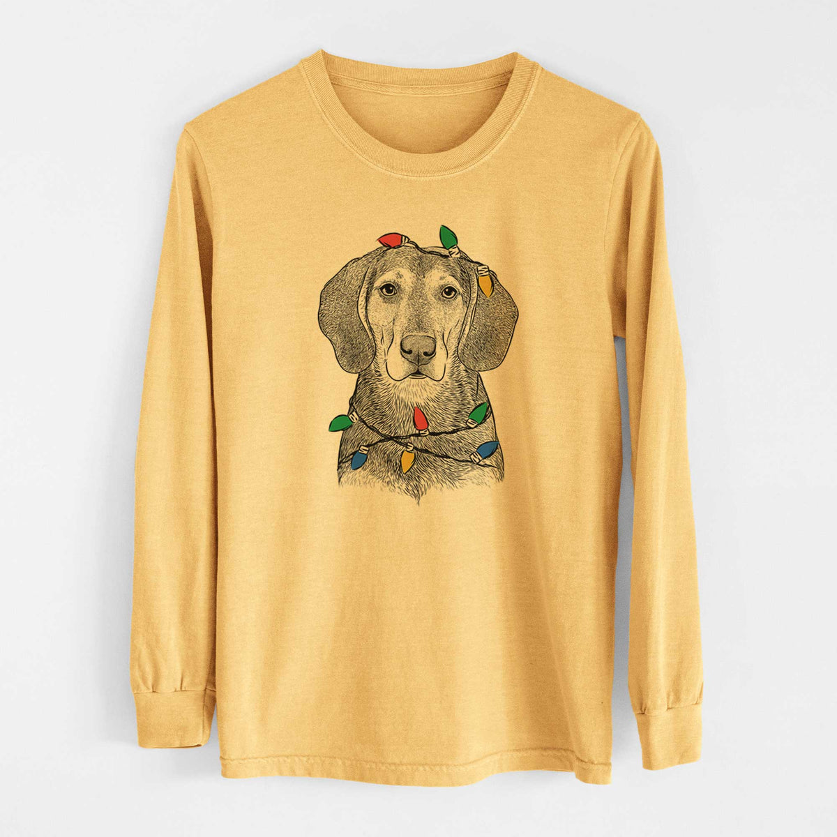 Christmas Lights Daisy the Hound Mix - Heavyweight 100% Cotton Long Sleeve