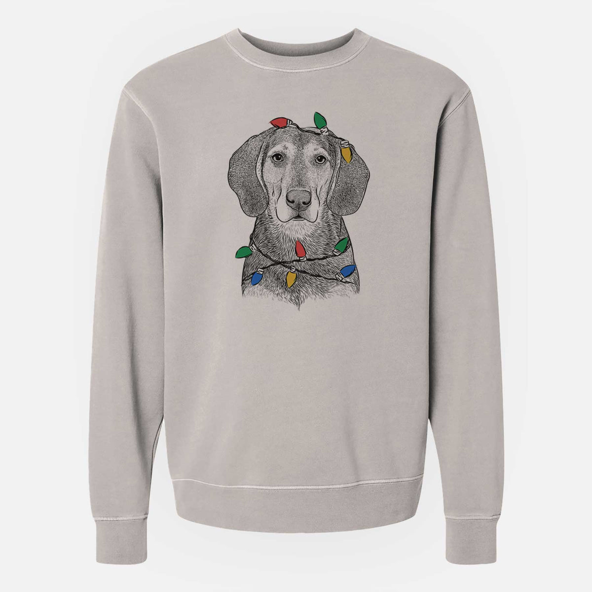 Christmas Lights Daisy the Hound Mix - Unisex Pigment Dyed Crew Sweatshirt