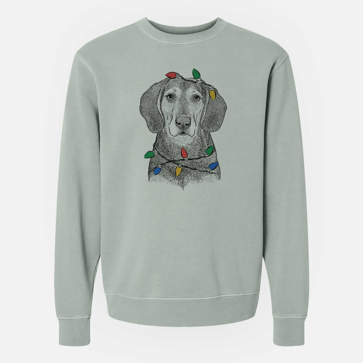 Christmas Lights Daisy the Hound Mix - Unisex Pigment Dyed Crew Sweatshirt
