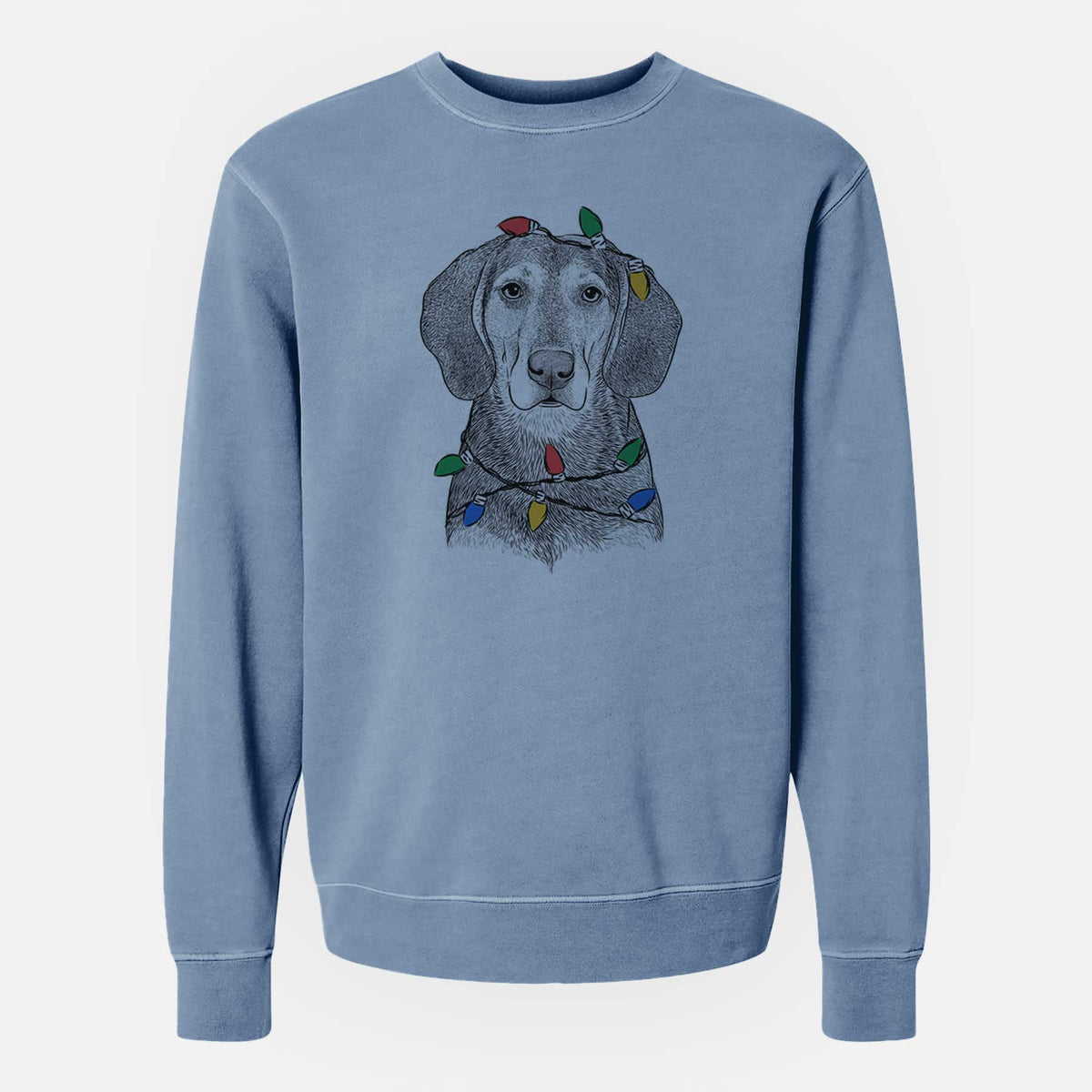 Christmas Lights Daisy the Hound Mix - Unisex Pigment Dyed Crew Sweatshirt