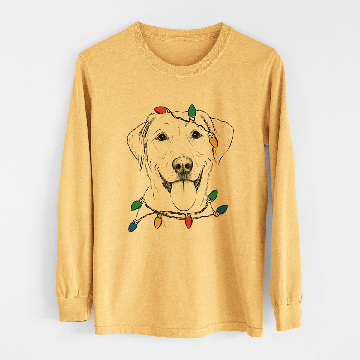 Christmas Lights Daisy the Labrador Retriever - Heavyweight 100% Cotton Long Sleeve