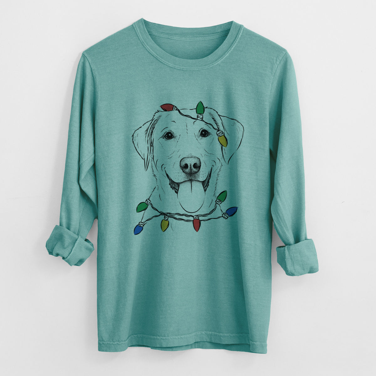 Christmas Lights Daisy the Labrador Retriever - Heavyweight 100% Cotton Long Sleeve