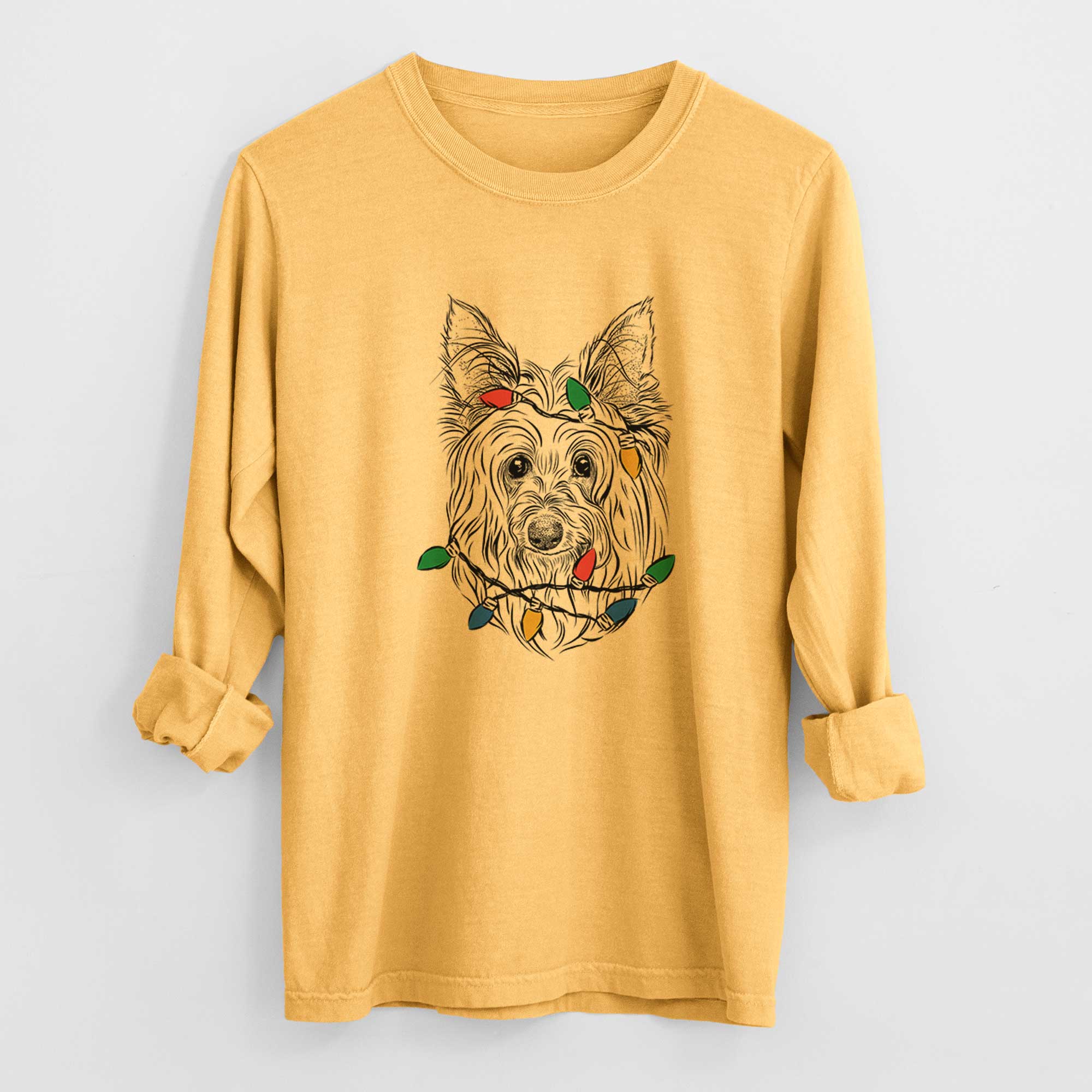 Christmas Lights Daisy May the Silky Terrier - Heavyweight 100% Cotton Long Sleeve