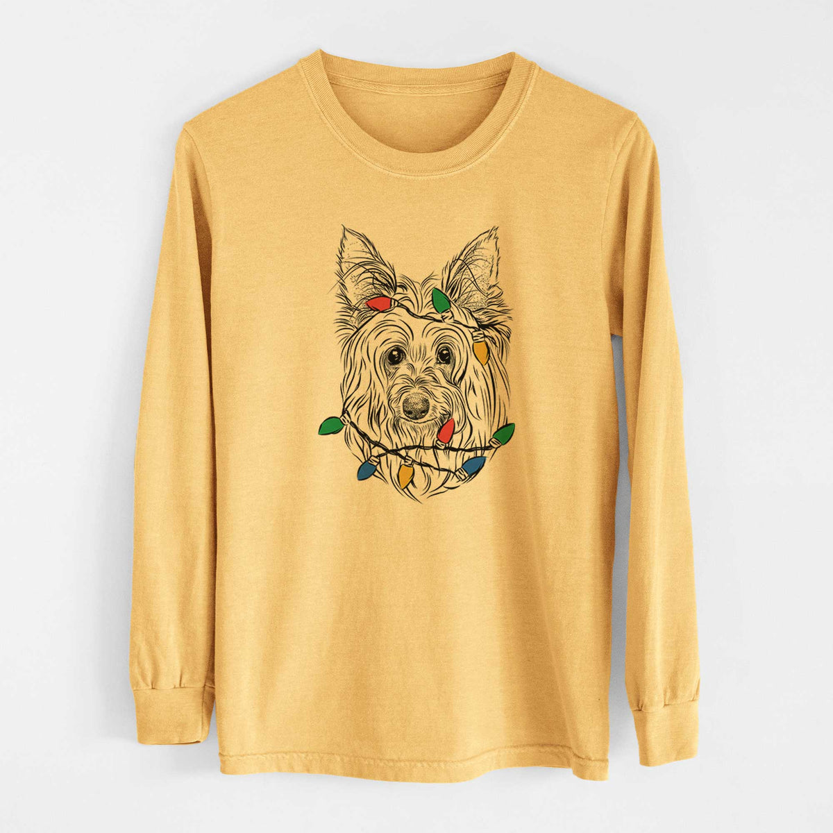 Christmas Lights Daisy May the Silky Terrier - Heavyweight 100% Cotton Long Sleeve