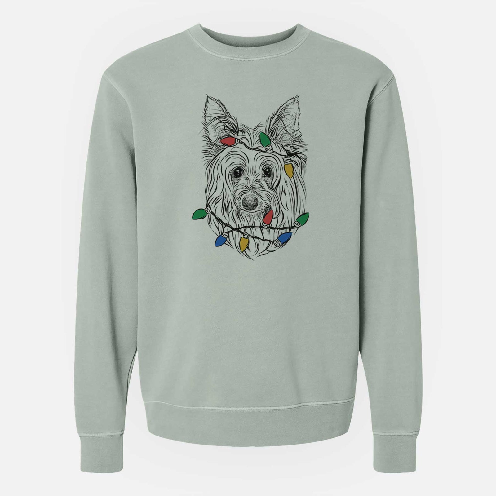 Christmas Lights Daisy May the Silky Terrier - Unisex Pigment Dyed Crew Sweatshirt