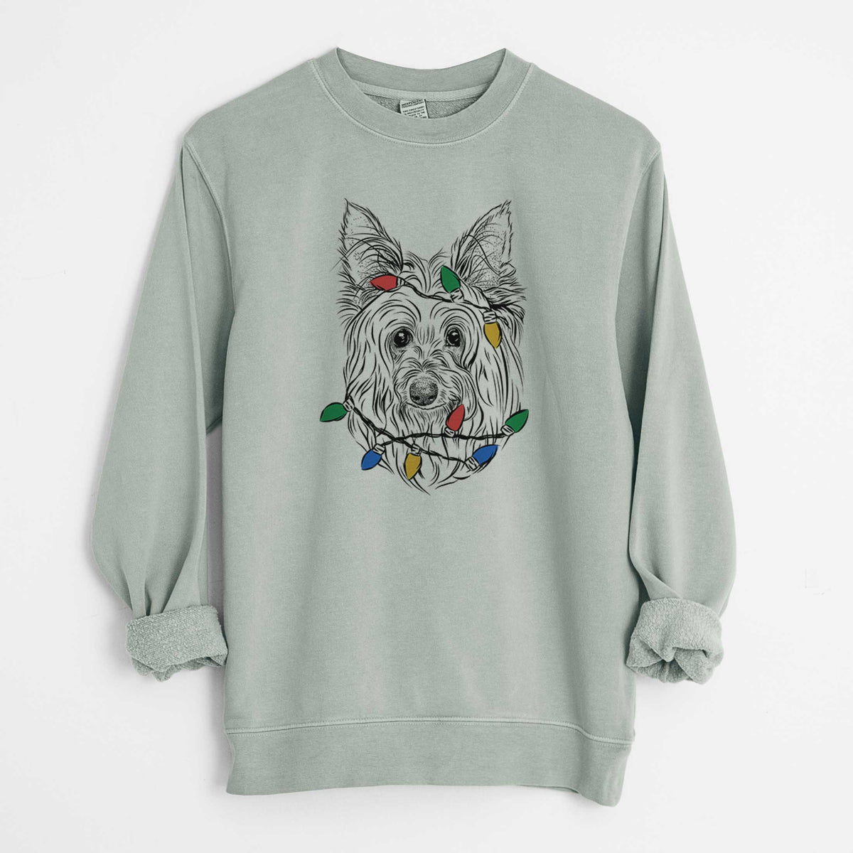 Christmas Lights Daisy May the Silky Terrier - Unisex Pigment Dyed Crew Sweatshirt