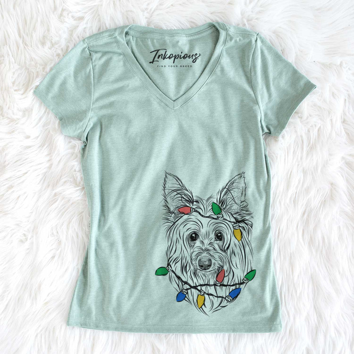 Christmas Lights Daisy May the Silky Terrier - Women&#39;s V-neck Shirt