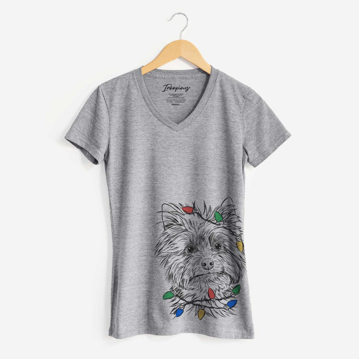 Christmas Lights Dakota the Yorkshire Terrier - Women's V-neck Shirt