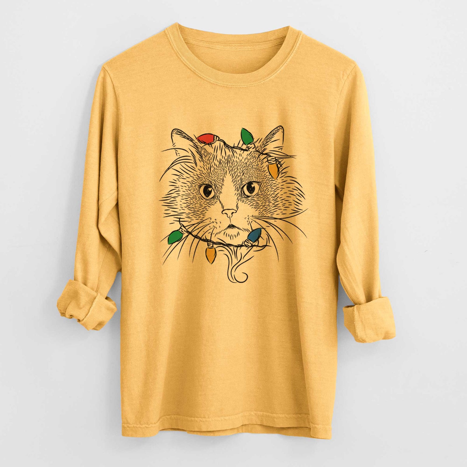 Christmas Lights Daniel the Ragdoll Cat - Heavyweight 100% Cotton Long Sleeve