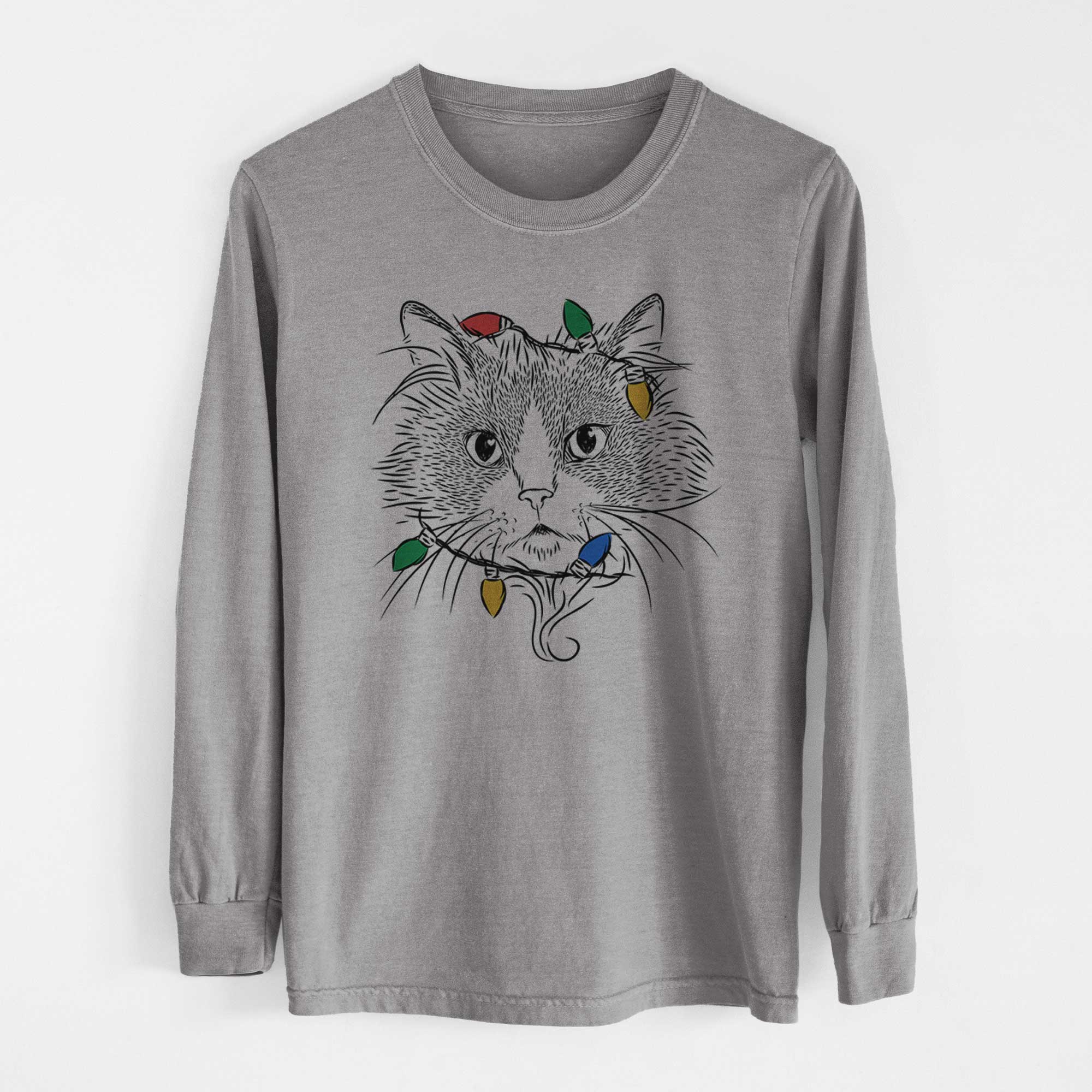 Christmas Lights Daniel the Ragdoll Cat - Heavyweight 100% Cotton Long Sleeve