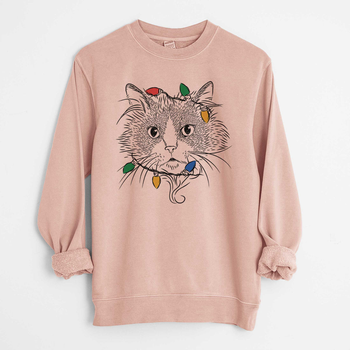 Christmas Lights Daniel the Ragdoll Cat - Unisex Pigment Dyed Crew Sweatshirt