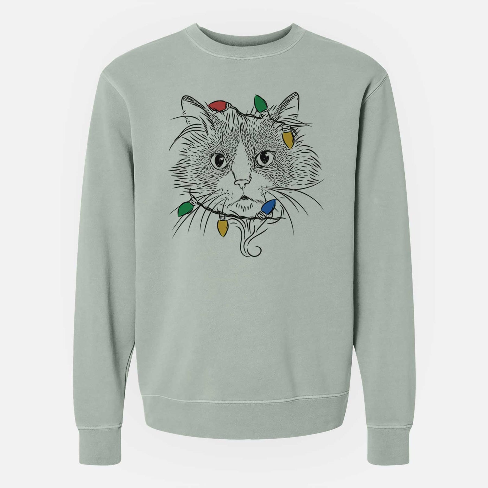 Christmas Lights Daniel the Ragdoll Cat - Unisex Pigment Dyed Crew Sweatshirt