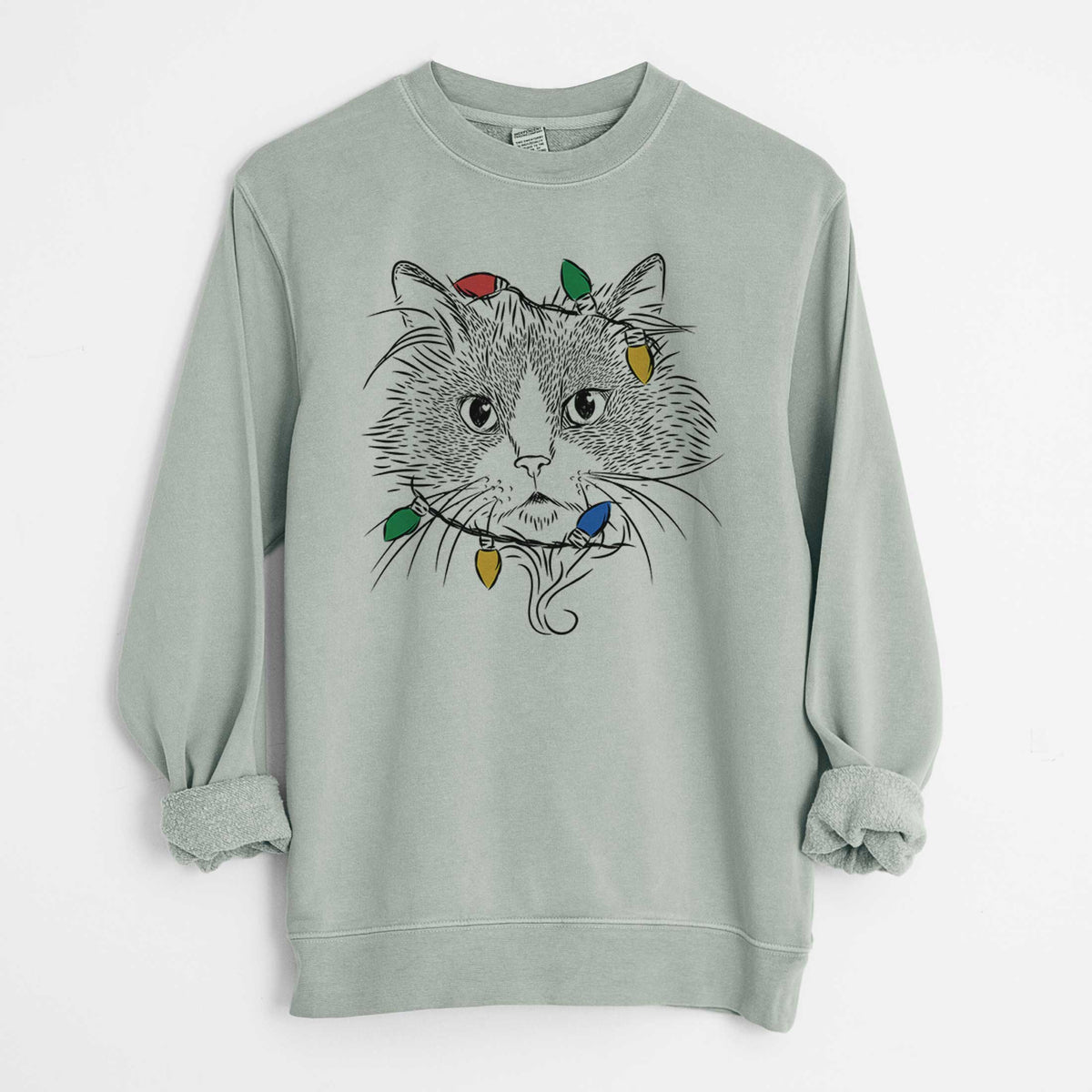 Christmas Lights Daniel the Ragdoll Cat - Unisex Pigment Dyed Crew Sweatshirt