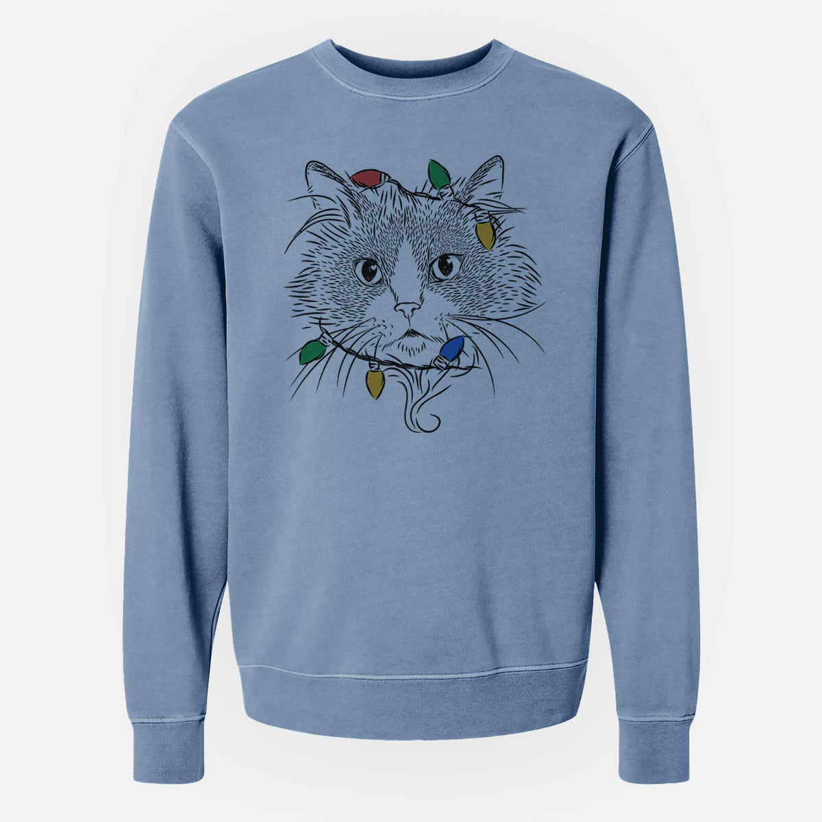 Christmas Lights Daniel the Ragdoll Cat - Unisex Pigment Dyed Crew Sweatshirt