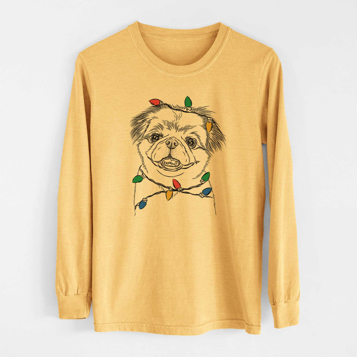 Christmas Lights Danny the Pekingese - Heavyweight 100% Cotton Long Sleeve