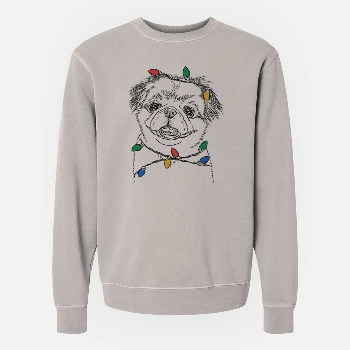 Christmas Lights Danny the Pekingese - Unisex Pigment Dyed Crew Sweatshirt