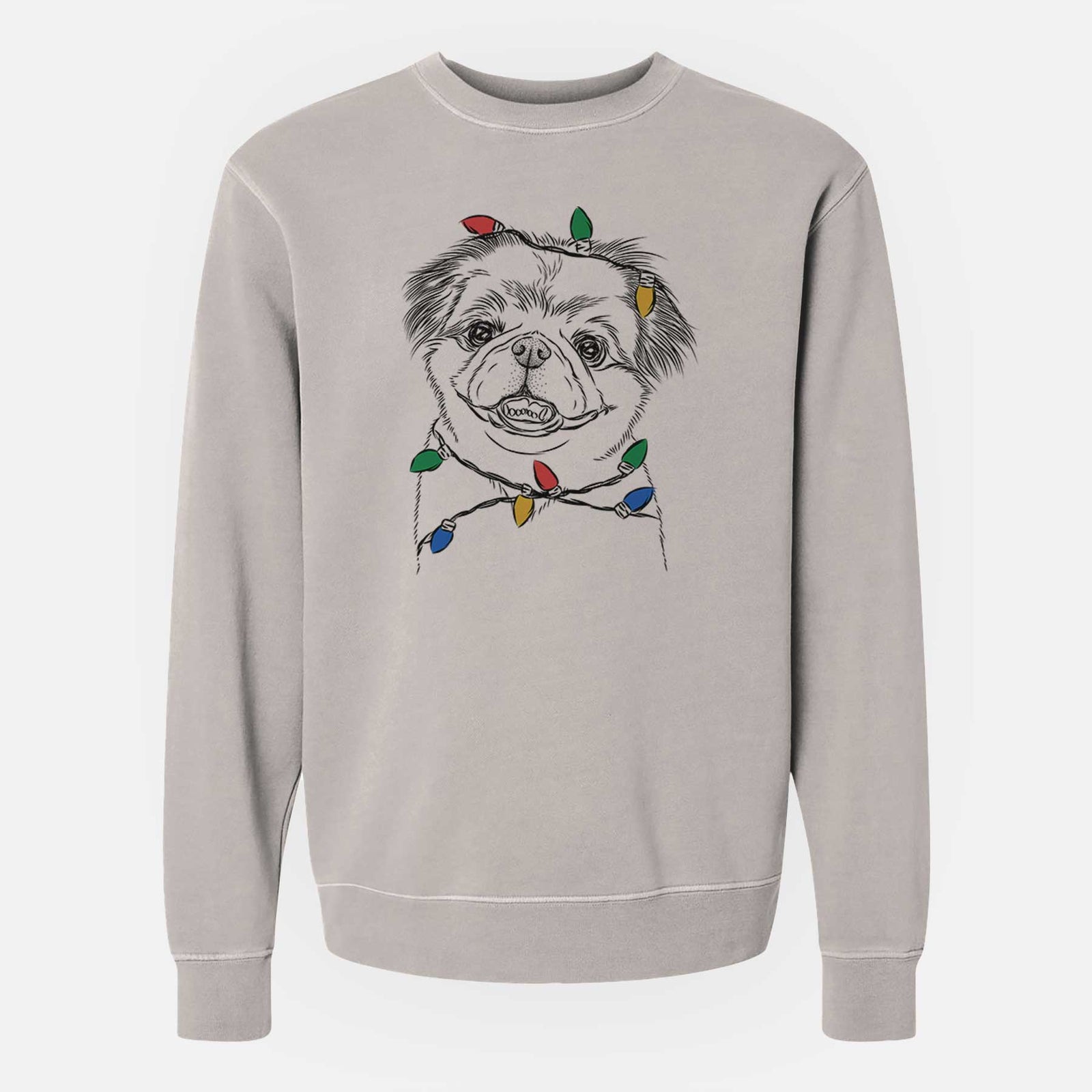 Christmas Lights Danny the Pekingese - Unisex Pigment Dyed Crew Sweatshirt