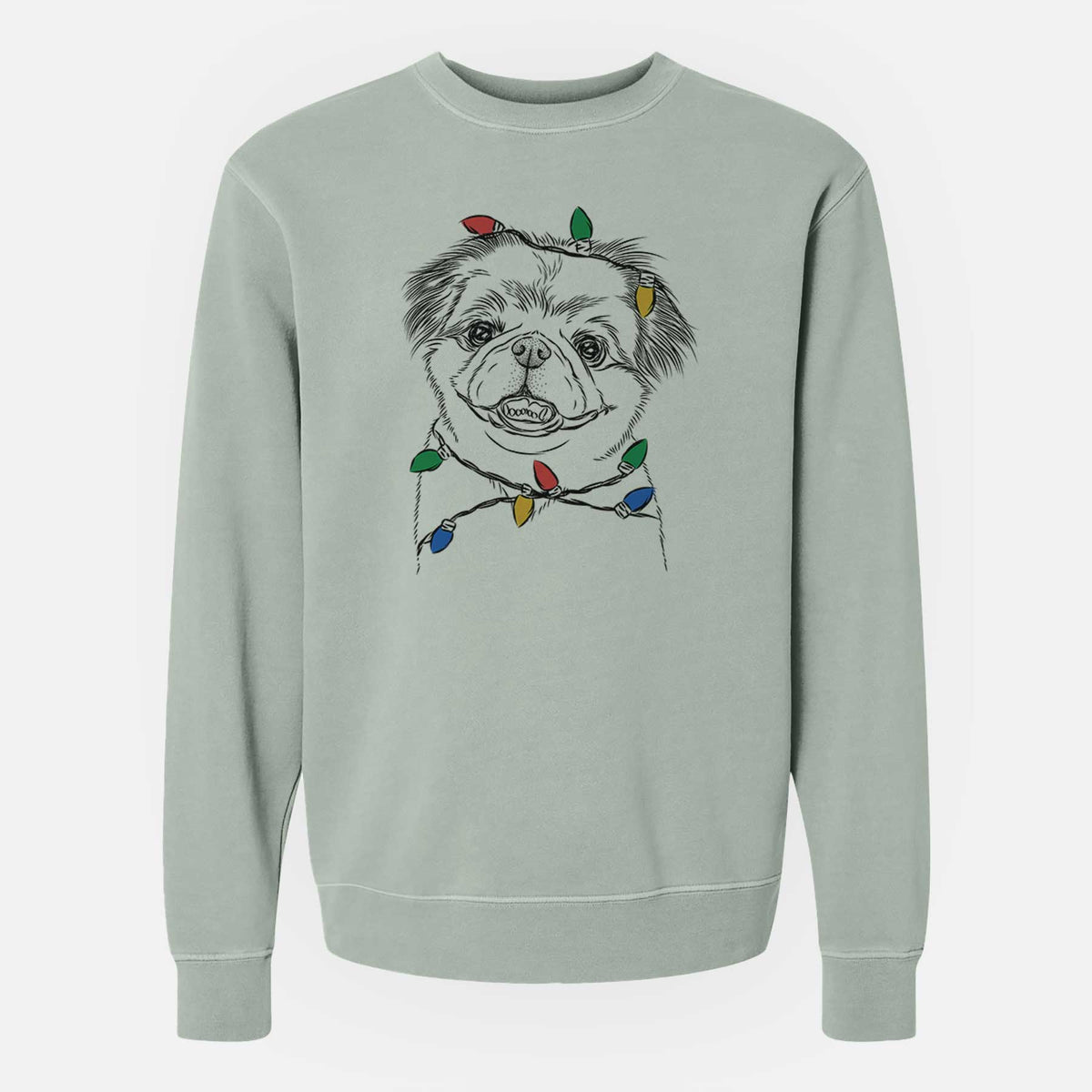 Christmas Lights Danny the Pekingese - Unisex Pigment Dyed Crew Sweatshirt