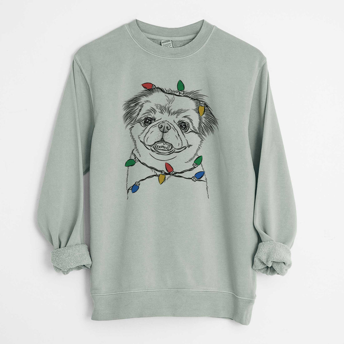 Christmas Lights Danny the Pekingese - Unisex Pigment Dyed Crew Sweatshirt