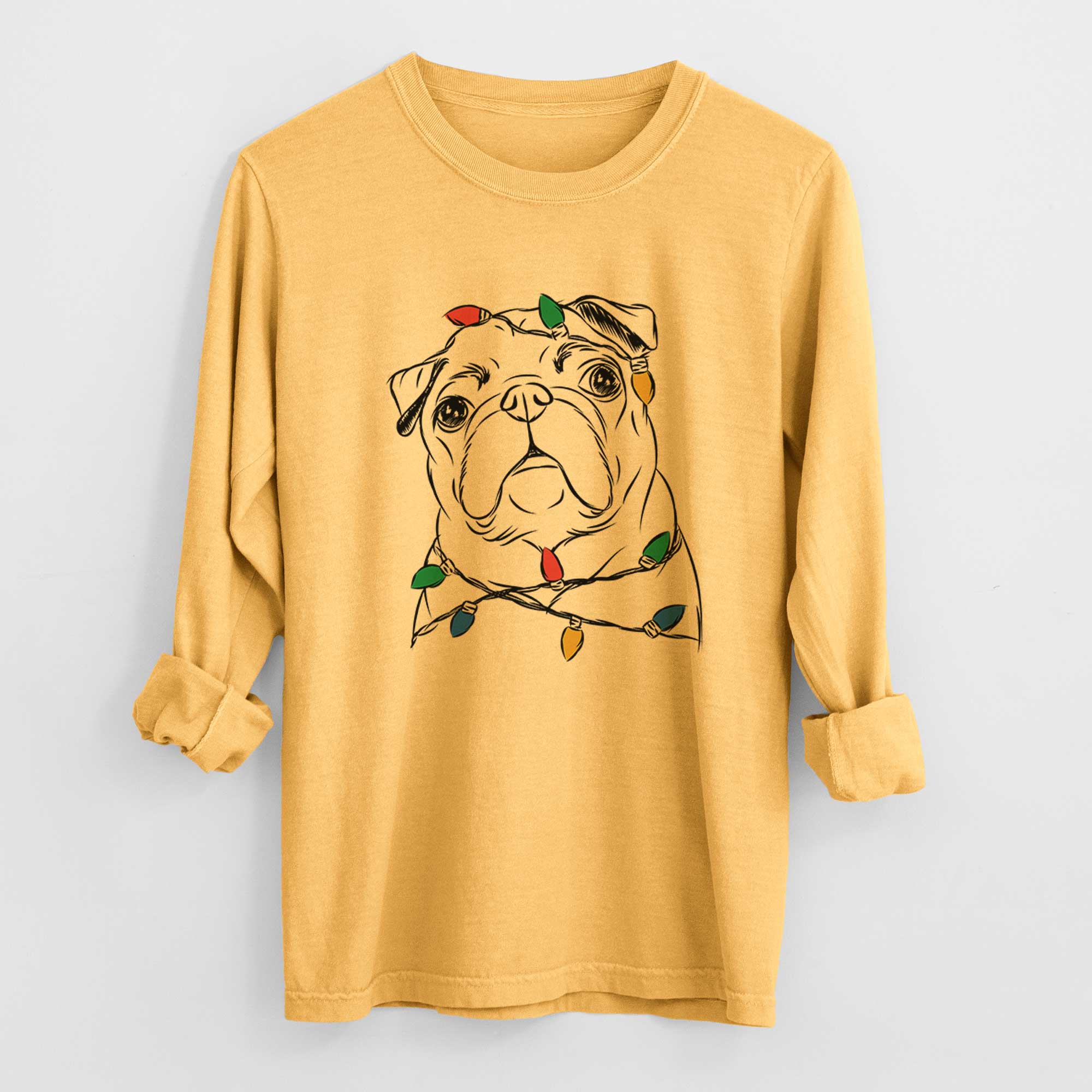 Christmas Lights Darling Chloe the Pug - Heavyweight 100% Cotton Long Sleeve