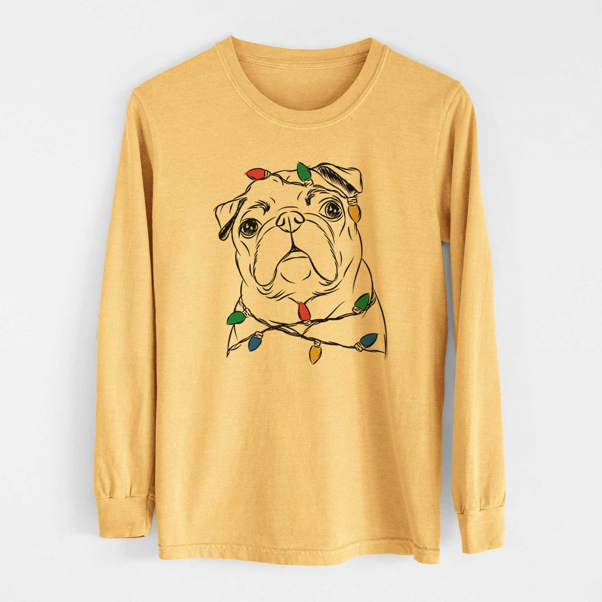 Christmas Lights Darling Chloe the Pug - Heavyweight 100% Cotton Long Sleeve