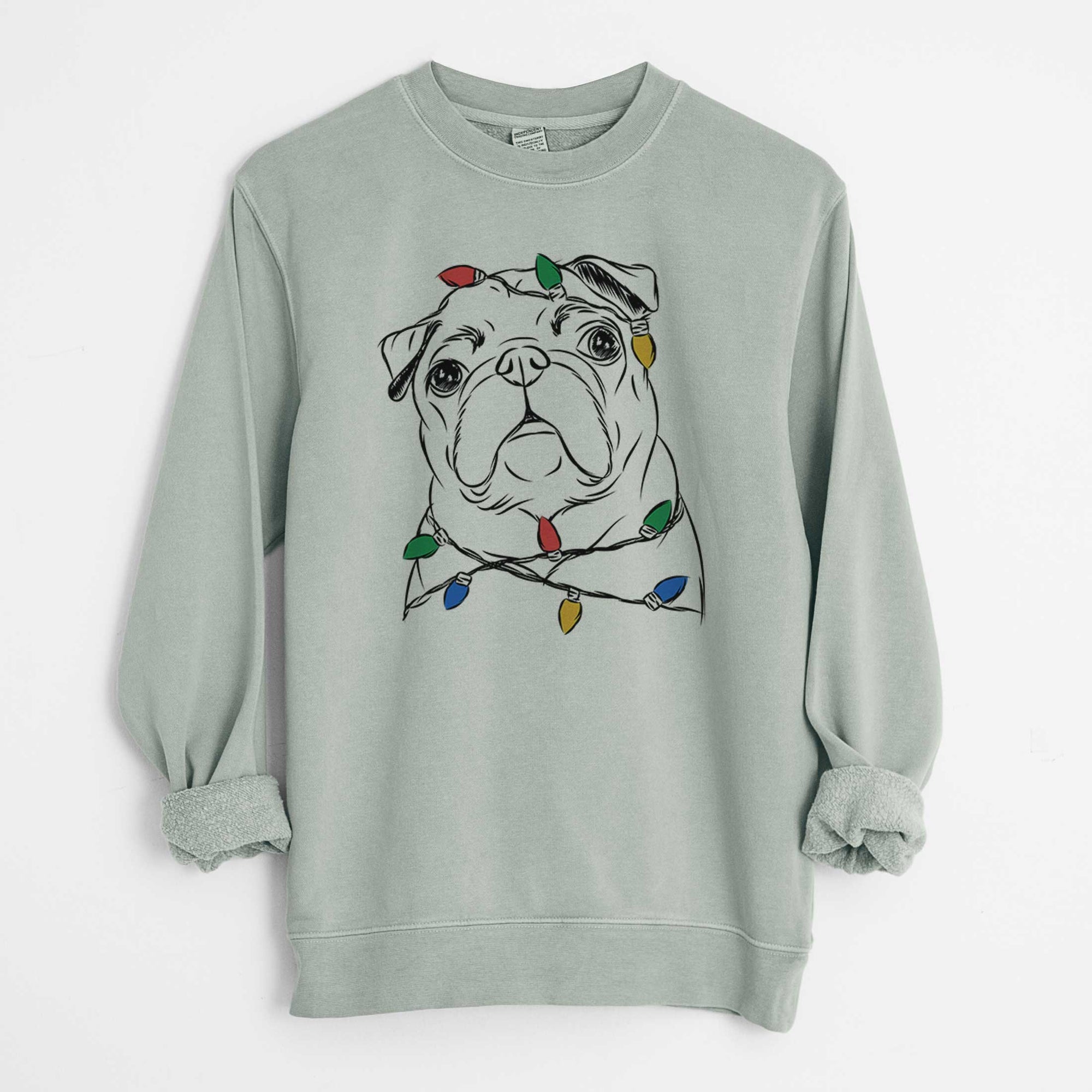 Christmas Lights Darling Chloe the Pug - Unisex Pigment Dyed Crew Sweatshirt