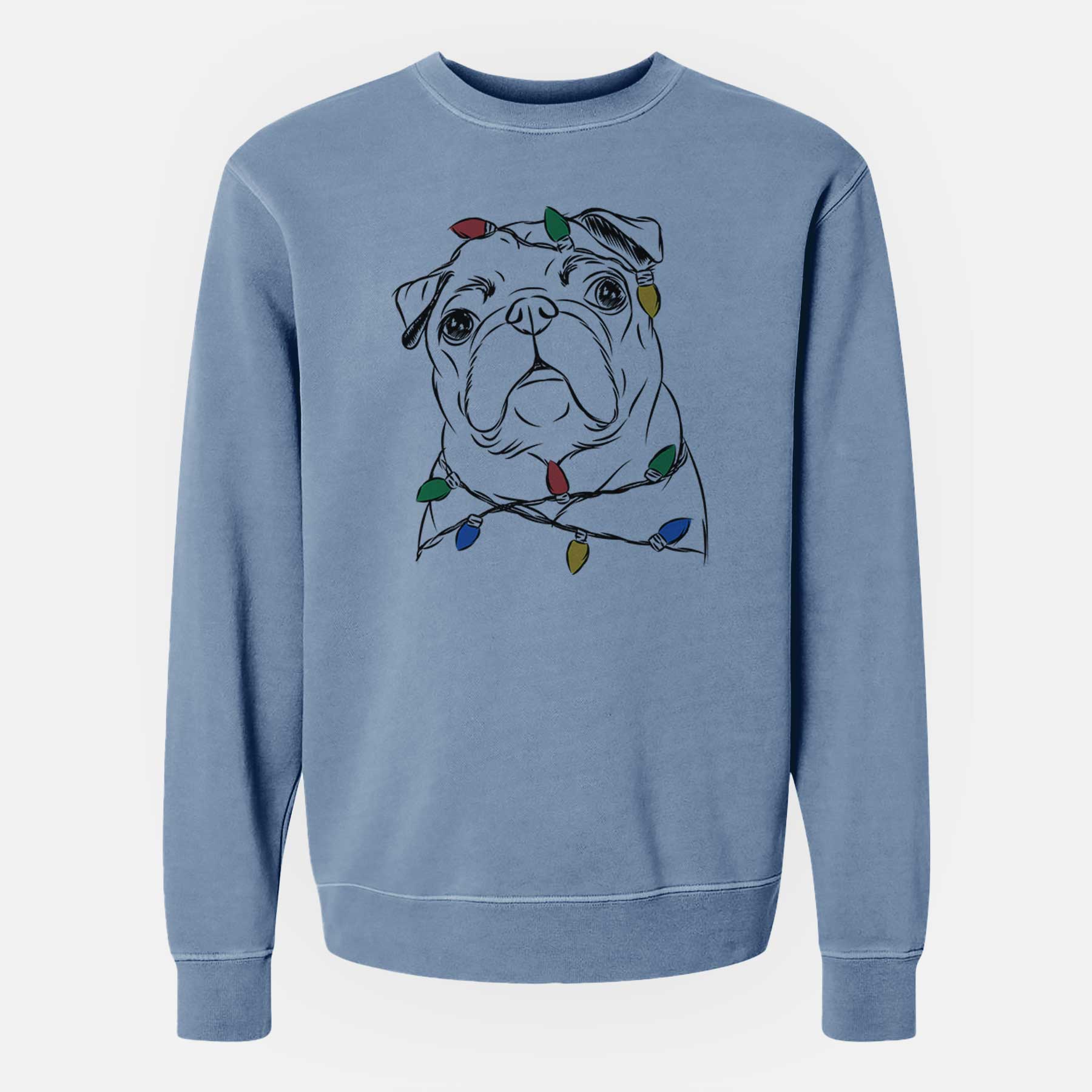 Christmas Lights Darling Chloe the Pug - Unisex Pigment Dyed Crew Sweatshirt