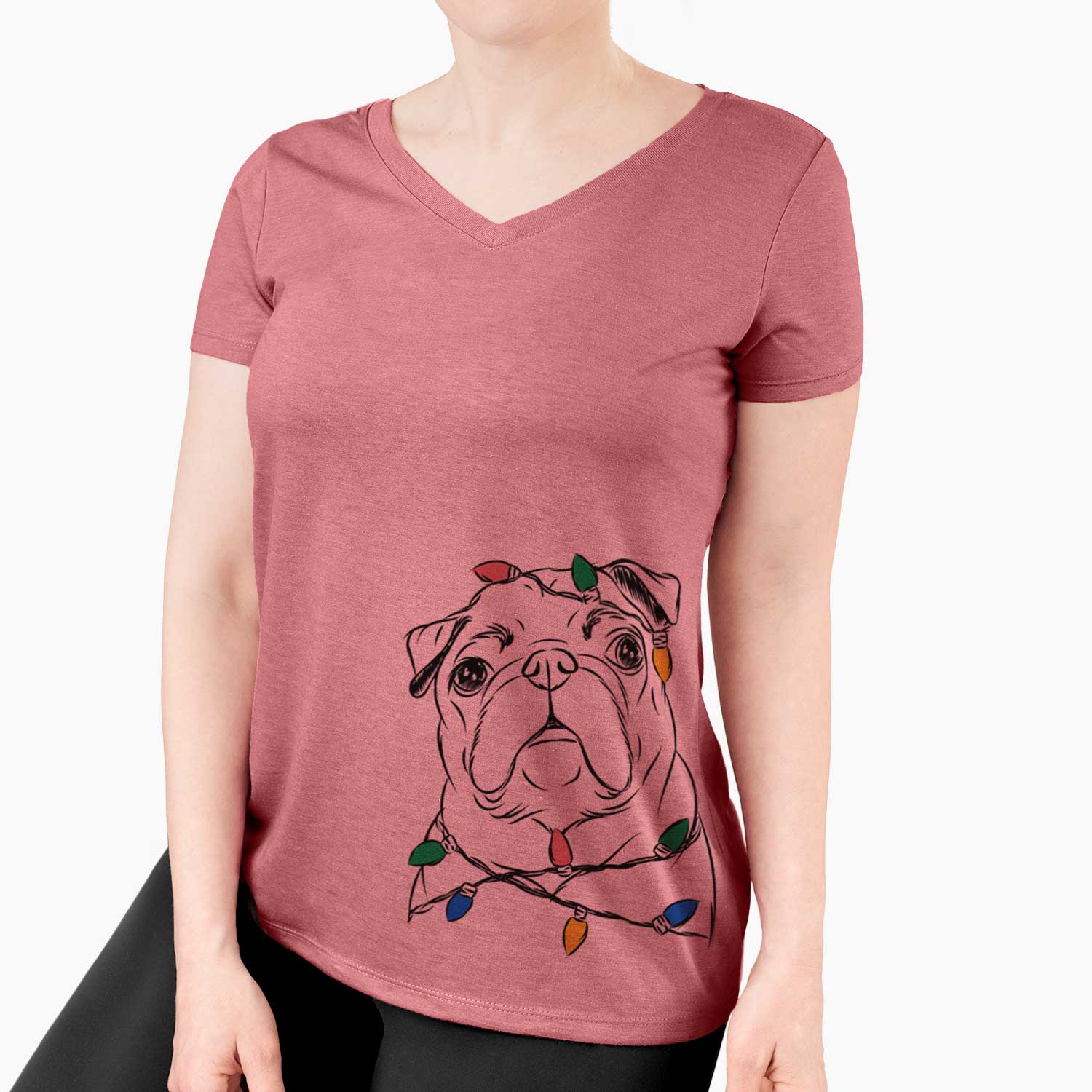 Christmas Lights Darling Chloe the Pug - Women's V-neck Shirt