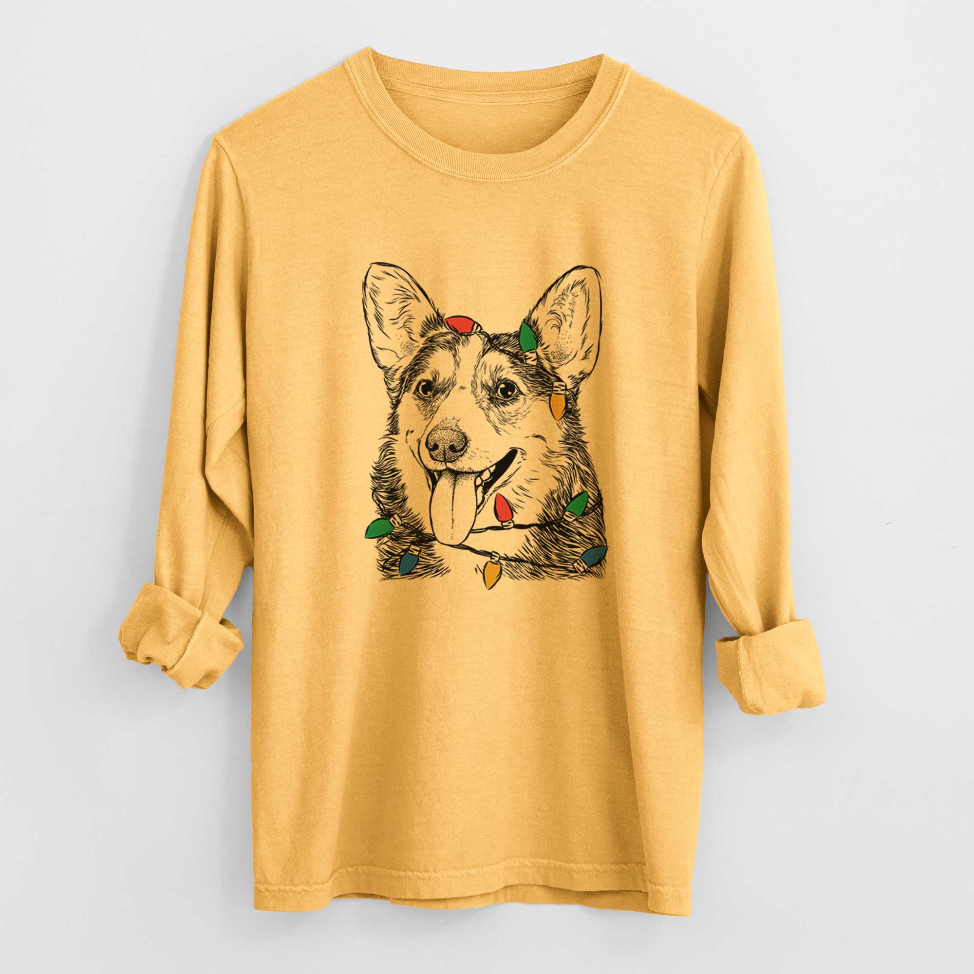 Christmas Lights Darma the Corgi - Heavyweight 100% Cotton Long Sleeve