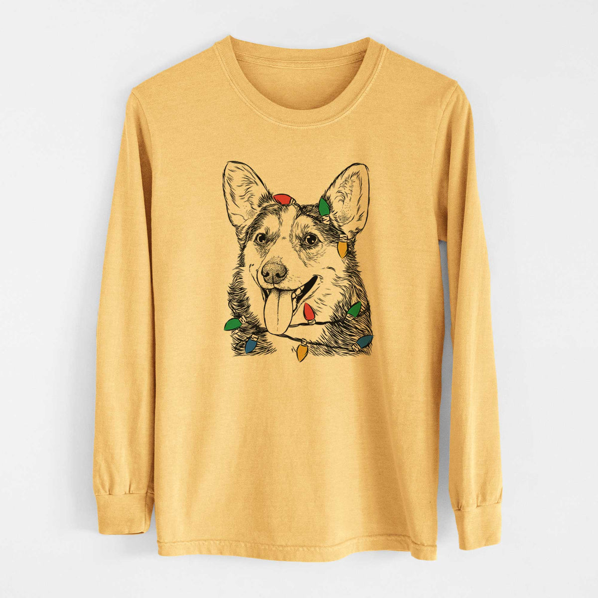 Christmas Lights Darma the Corgi - Heavyweight 100% Cotton Long Sleeve