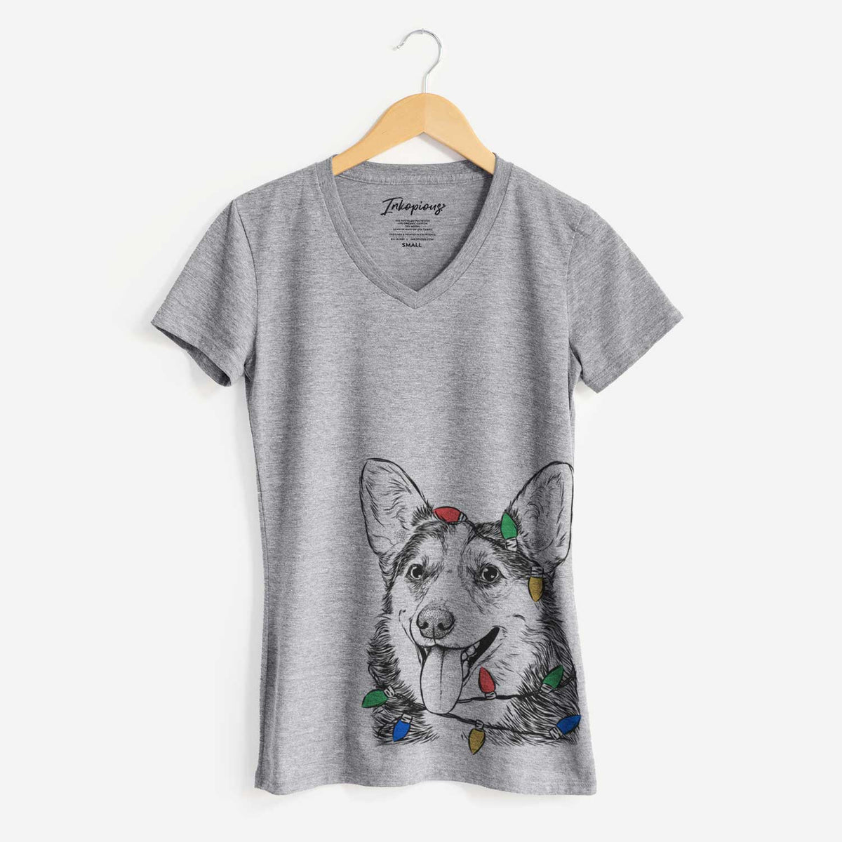 Christmas Lights Darma the Corgi - Women's V-neck Shirt