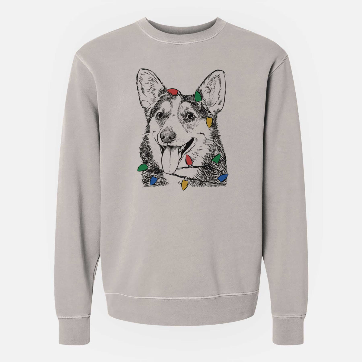 Christmas Lights Darma the Corgi - Unisex Pigment Dyed Crew Sweatshirt