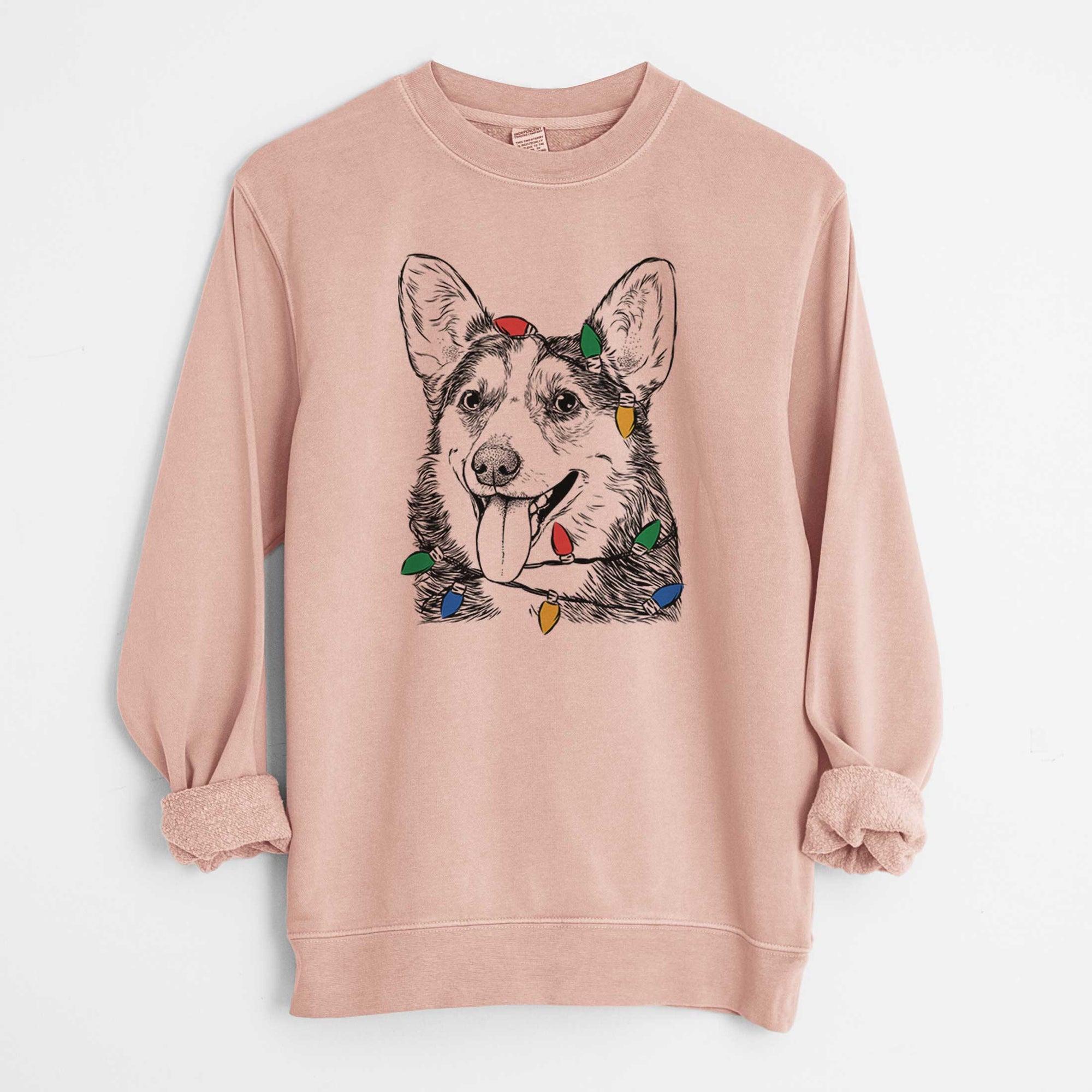 Christmas Lights Darma the Corgi - Unisex Pigment Dyed Crew Sweatshirt