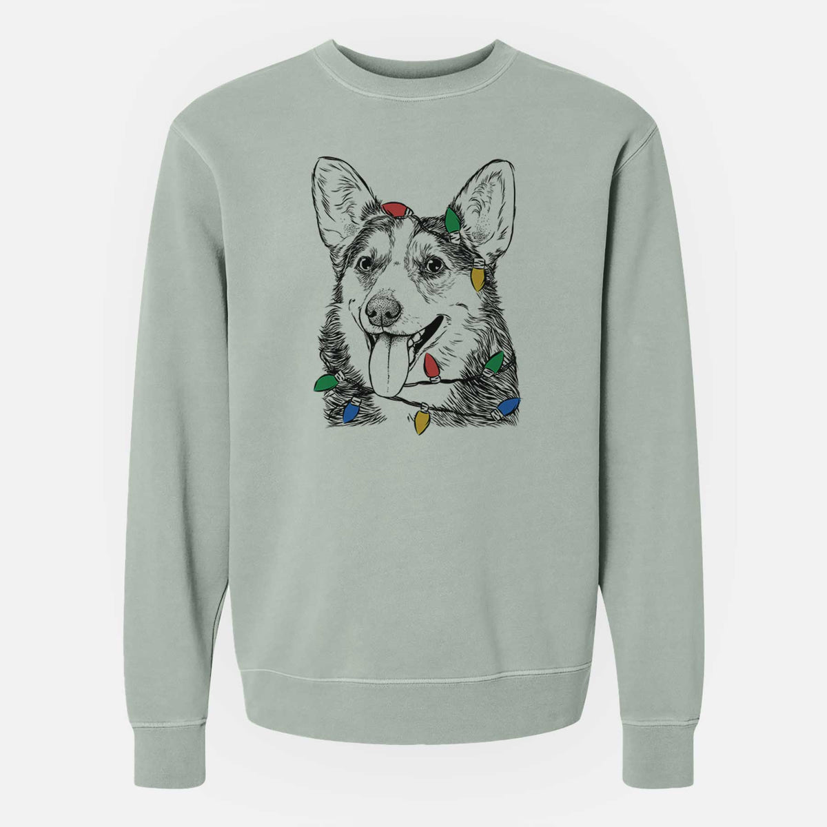 Christmas Lights Darma the Corgi - Unisex Pigment Dyed Crew Sweatshirt