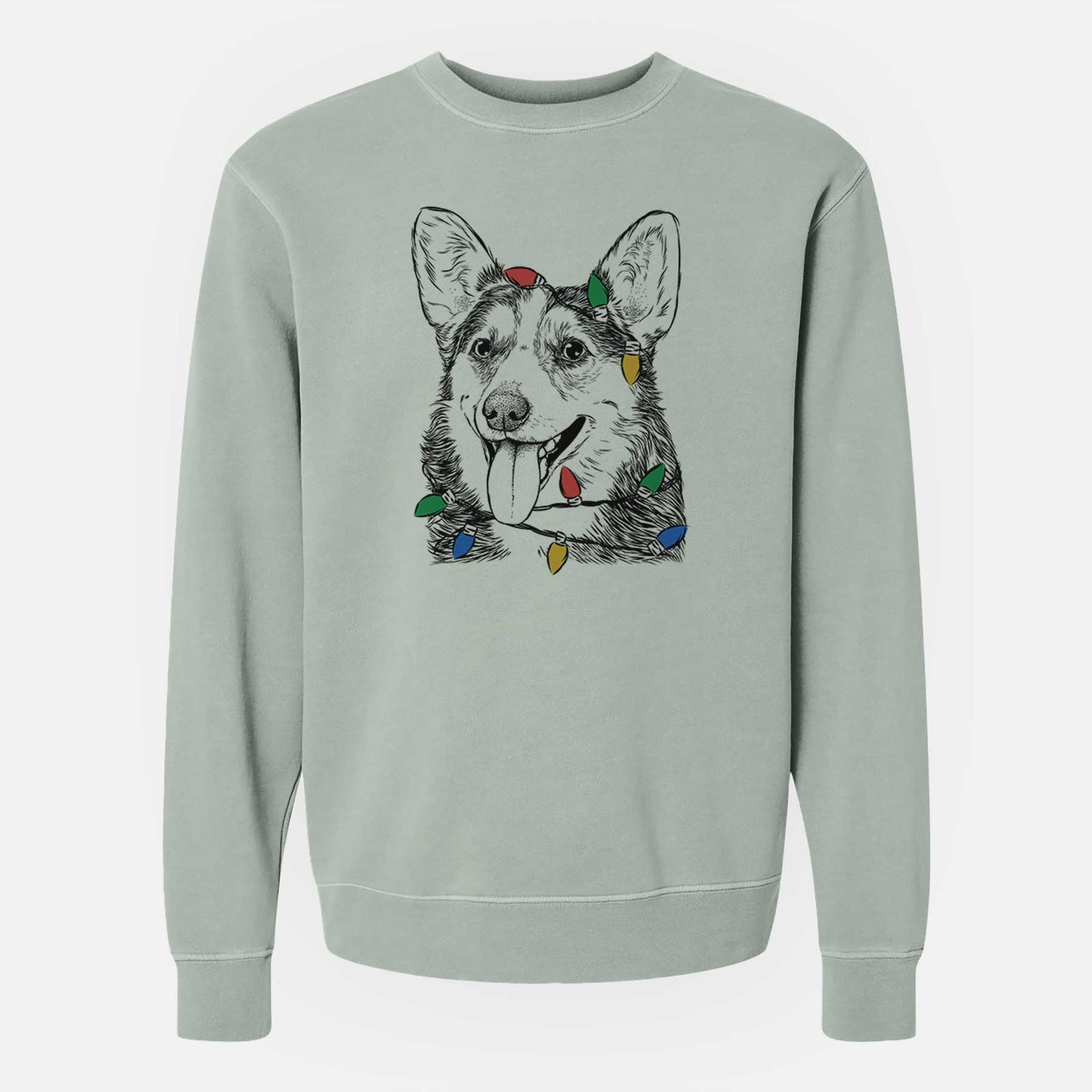 Christmas Lights Darma the Corgi - Unisex Pigment Dyed Crew Sweatshirt