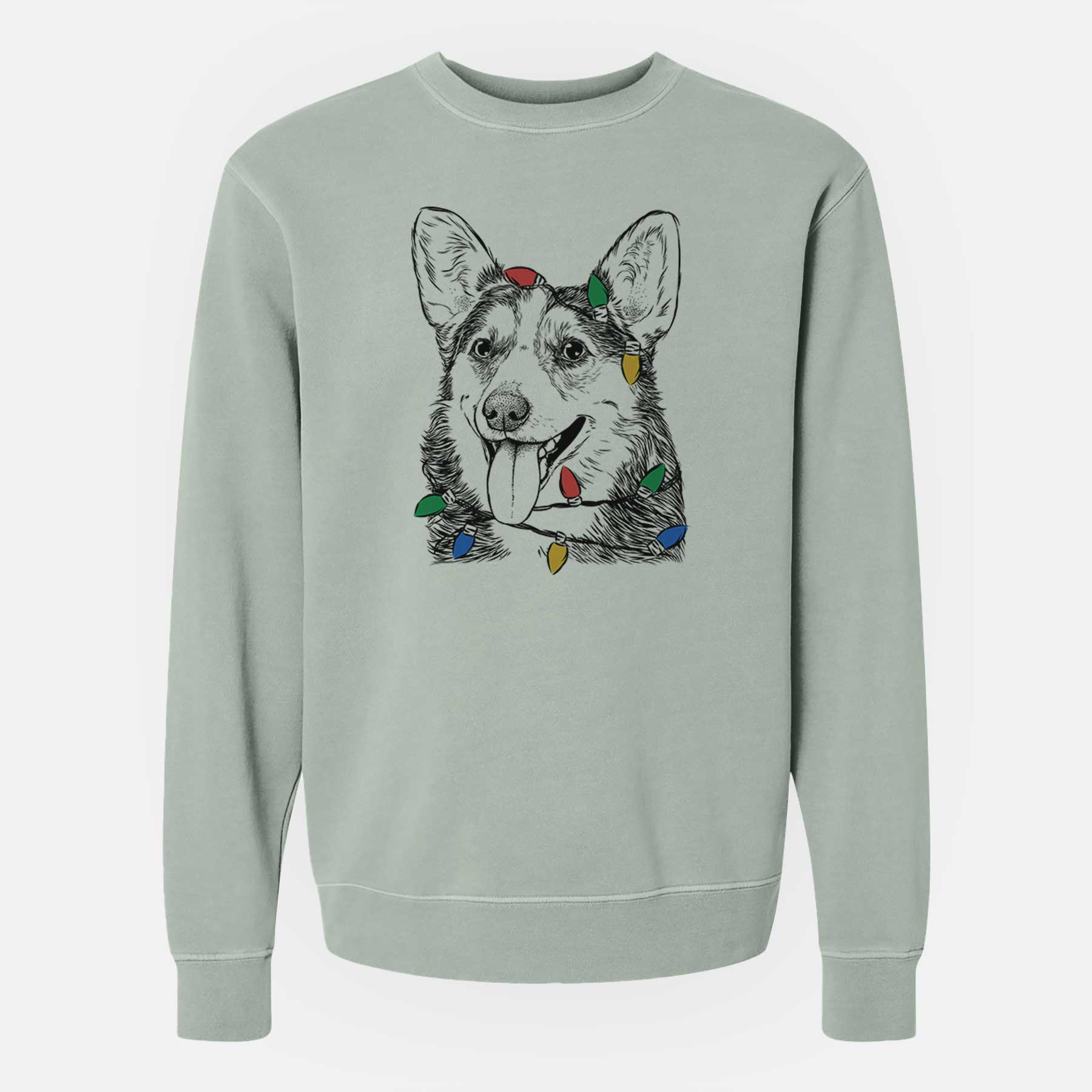 Christmas Lights Darma the Corgi - Unisex Pigment Dyed Crew Sweatshirt