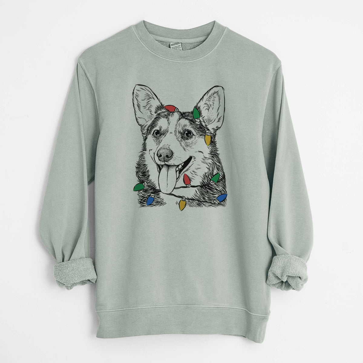 Christmas Lights Darma the Corgi - Unisex Pigment Dyed Crew Sweatshirt