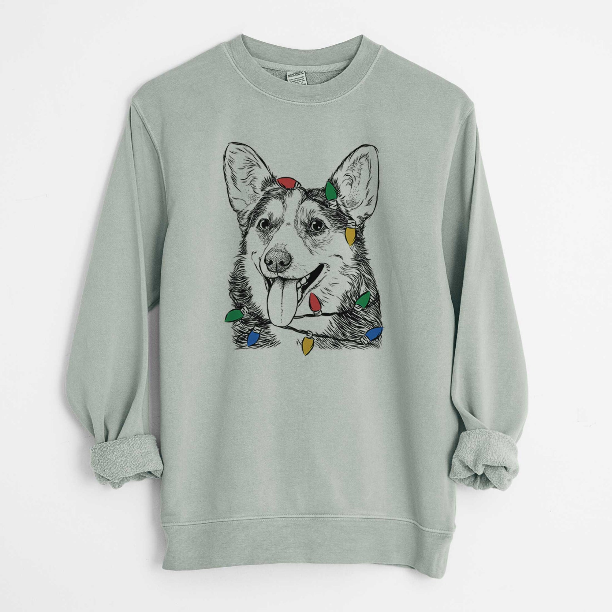 Christmas Lights Darma the Corgi - Unisex Pigment Dyed Crew Sweatshirt