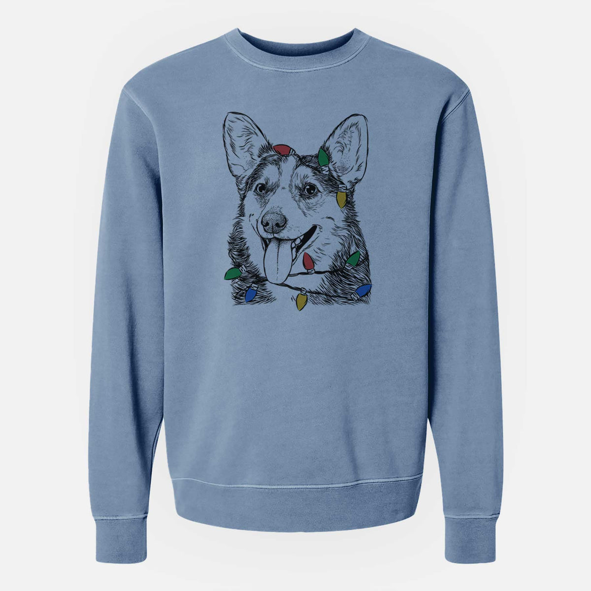 Christmas Lights Darma the Corgi - Unisex Pigment Dyed Crew Sweatshirt