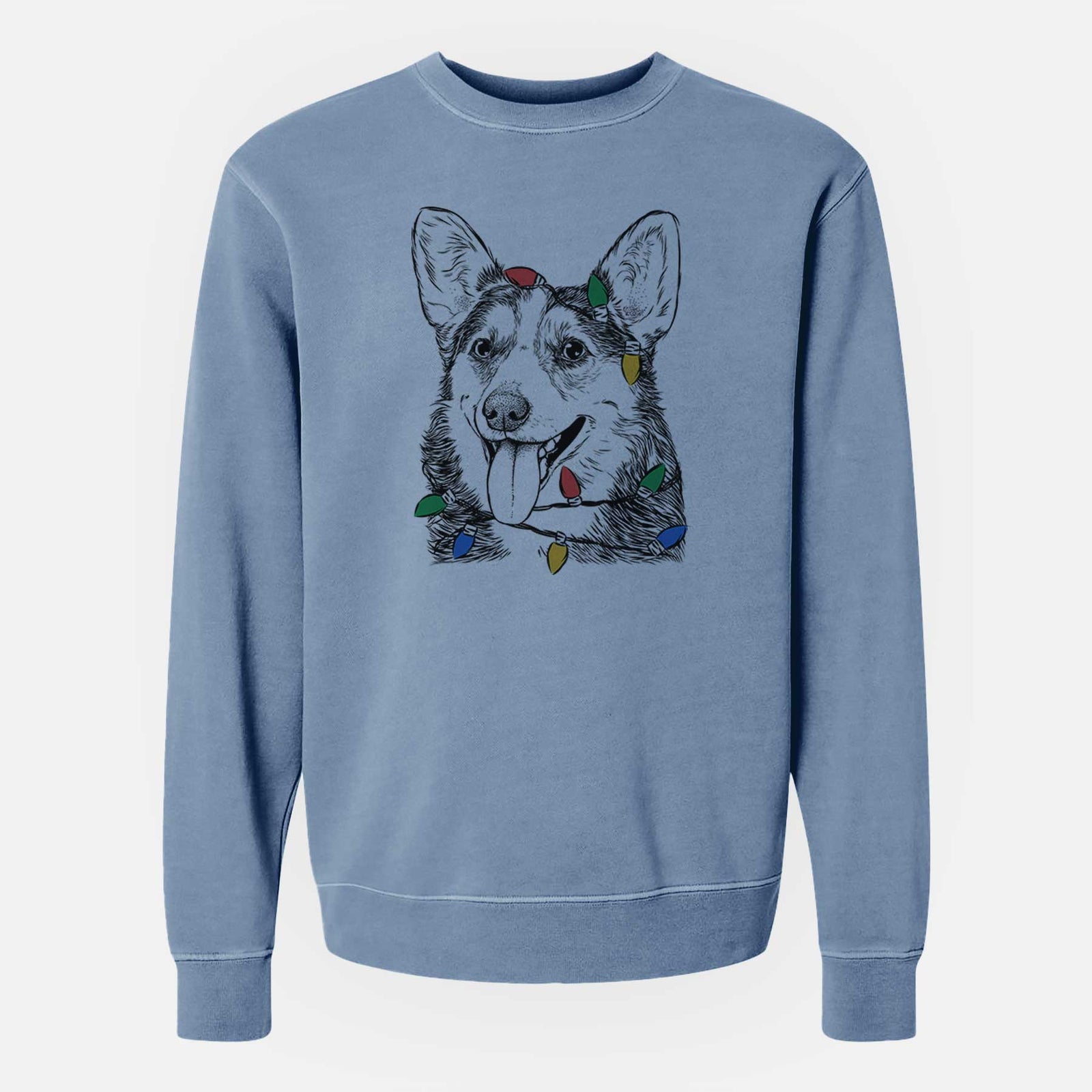Christmas Lights Darma the Corgi - Unisex Pigment Dyed Crew Sweatshirt
