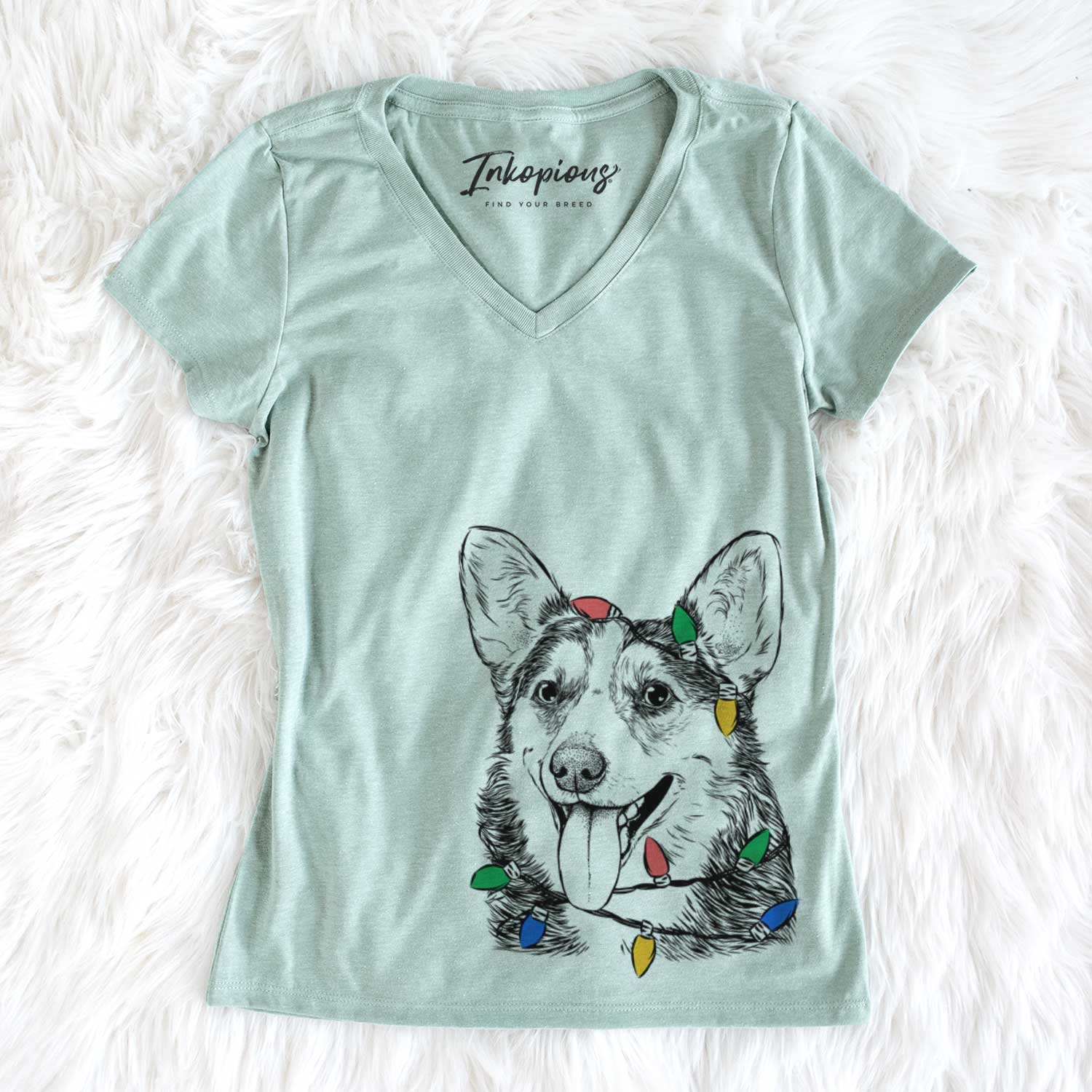 Christmas Lights Darma the Corgi - Women's V-neck Shirt