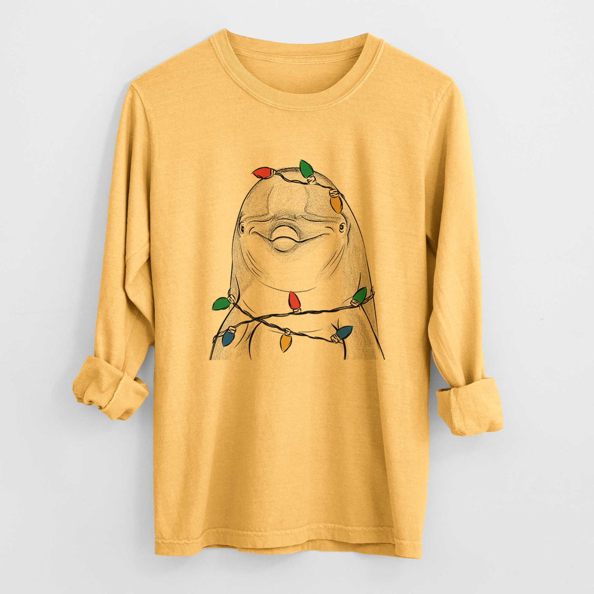 Christmas Lights Dave the Dolphin - Heavyweight 100% Cotton Long Sleeve