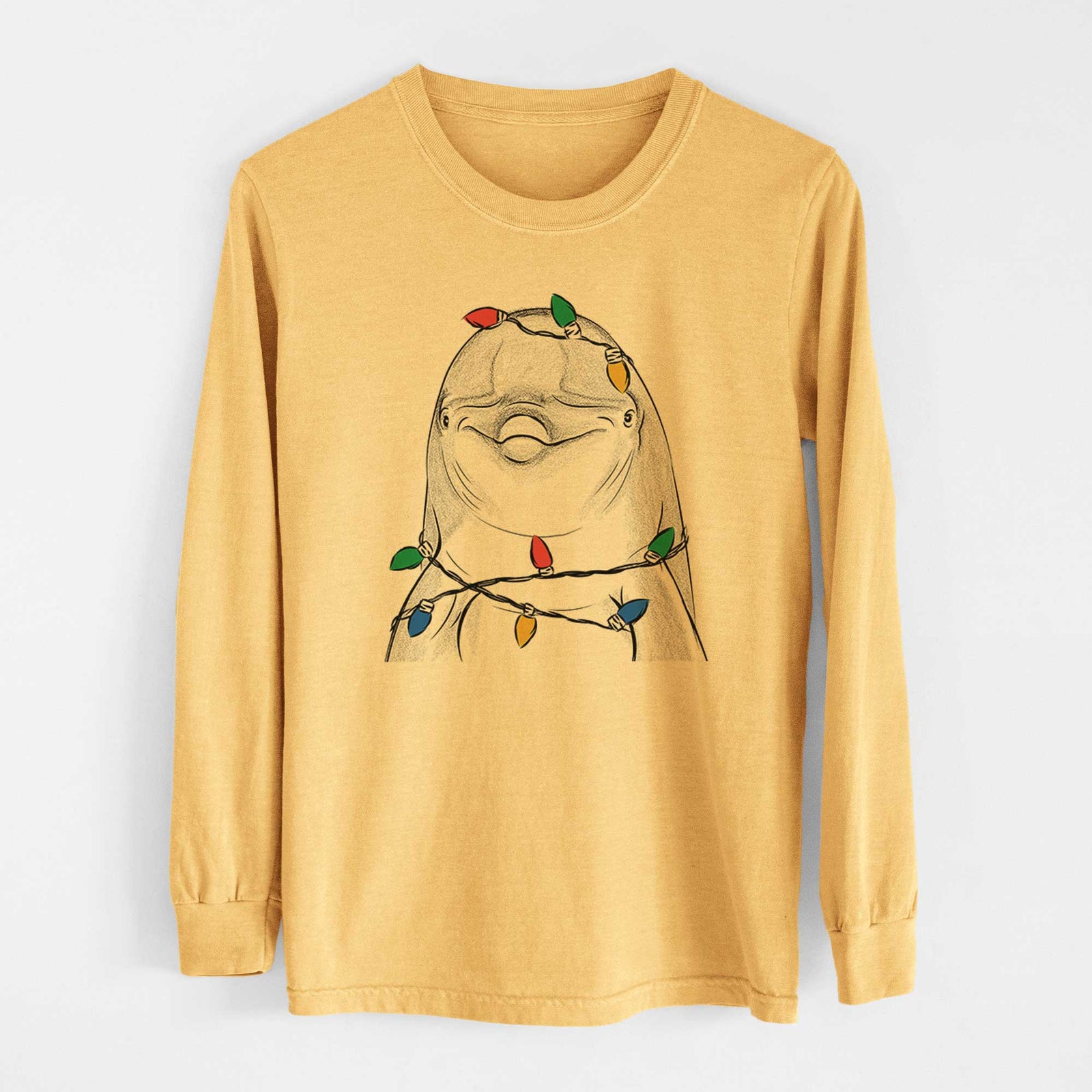 Christmas Lights Dave the Dolphin - Heavyweight 100% Cotton Long Sleeve