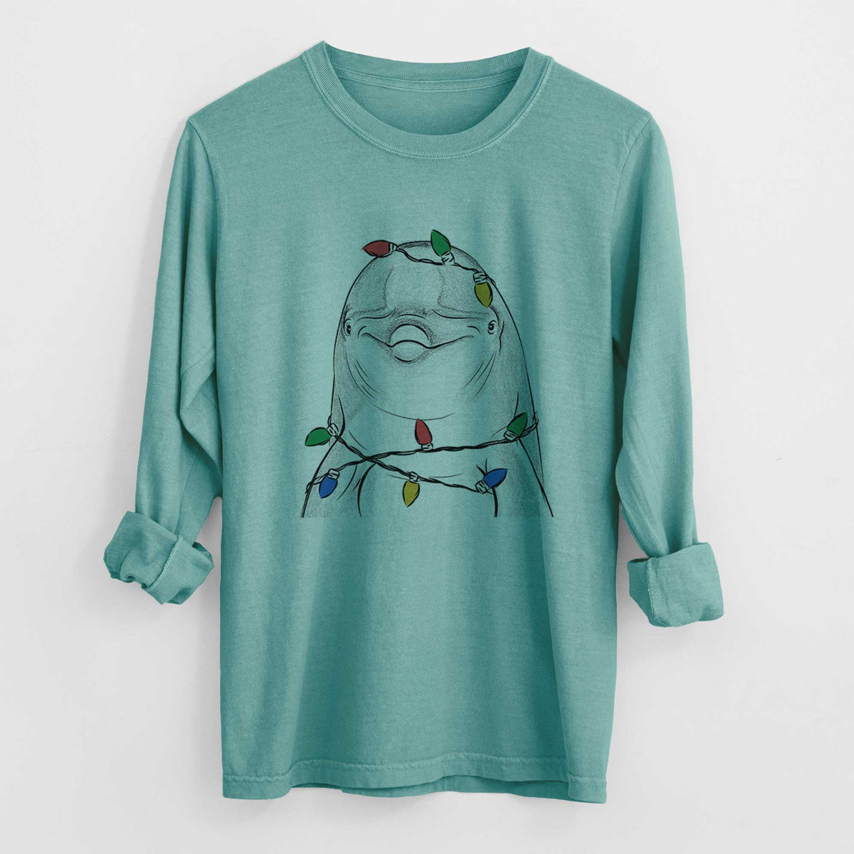 Christmas Lights Dave the Dolphin - Heavyweight 100% Cotton Long Sleeve