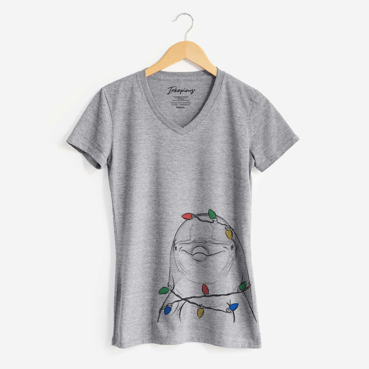 Christmas Lights Dave the Dolphin - Women's V-neck Shirt