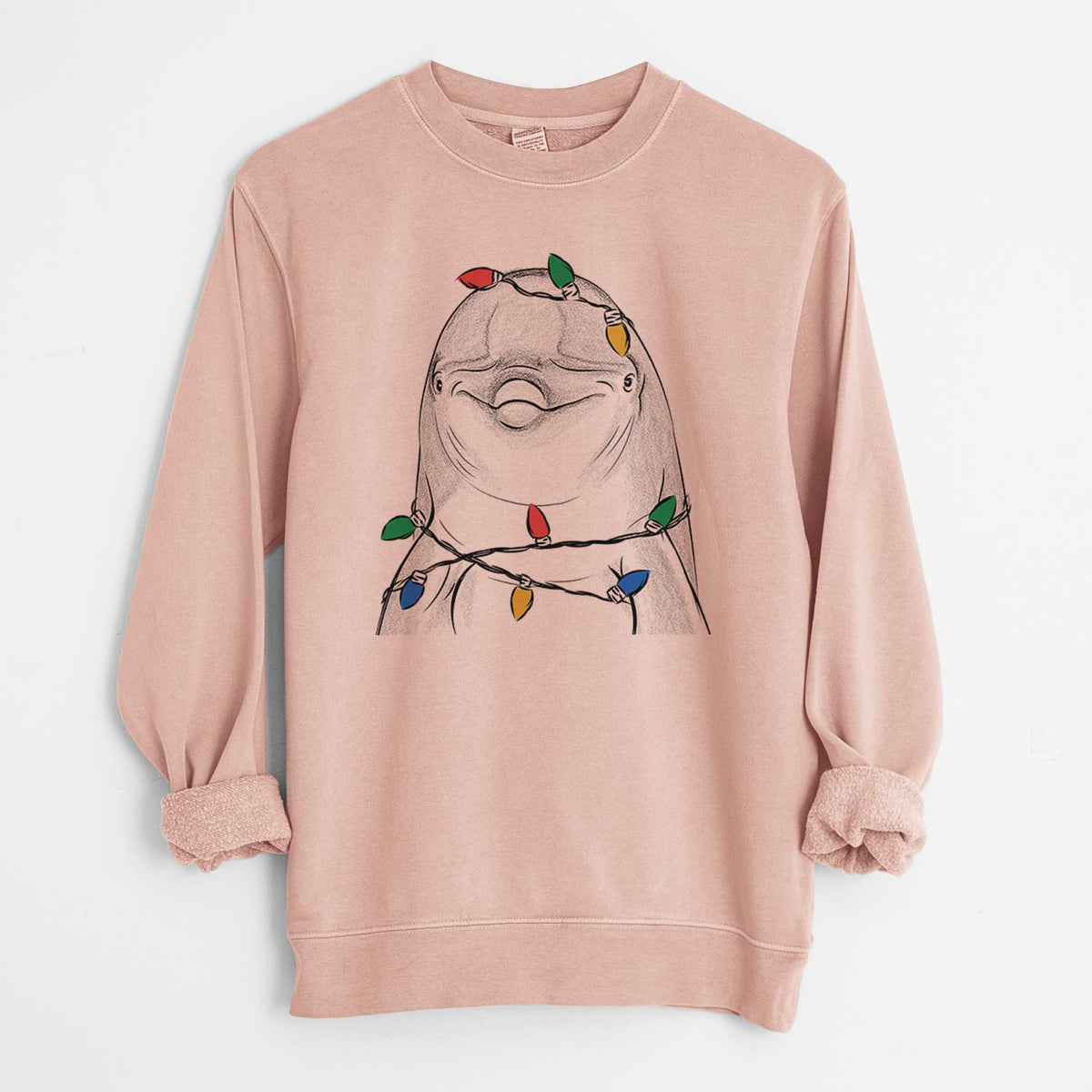 Christmas Lights Dave the Dolphin - Unisex Pigment Dyed Crew Sweatshirt