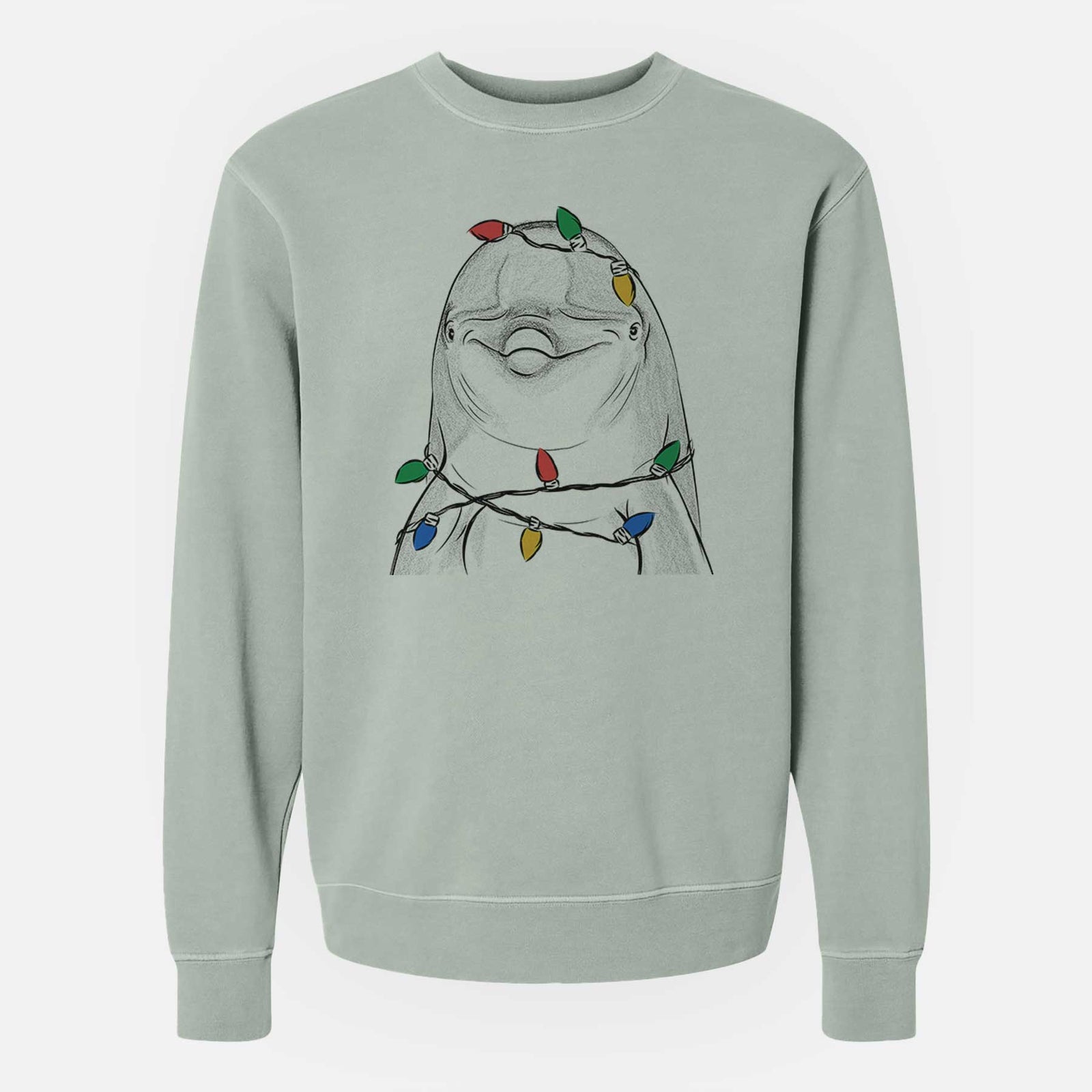 Christmas Lights Dave the Dolphin - Unisex Pigment Dyed Crew Sweatshirt