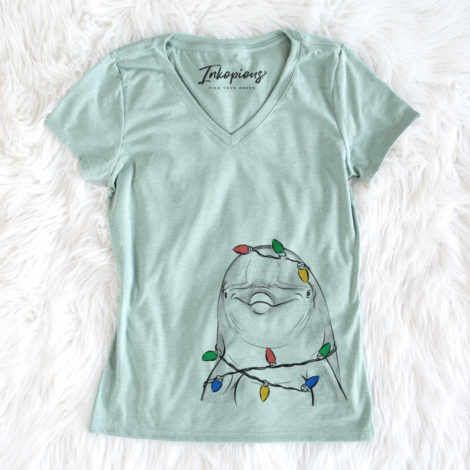 Christmas Lights Dave the Dolphin - Women's V-neck Shirt